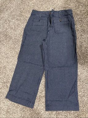 LOFT Navy and White Pinstripe Chinos